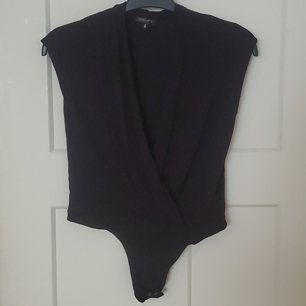 Black sleeveless wrap bodysuit